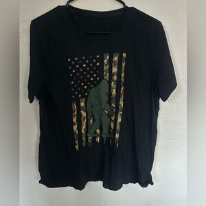 Black T-Shirt Bigfoot Camo American Flag